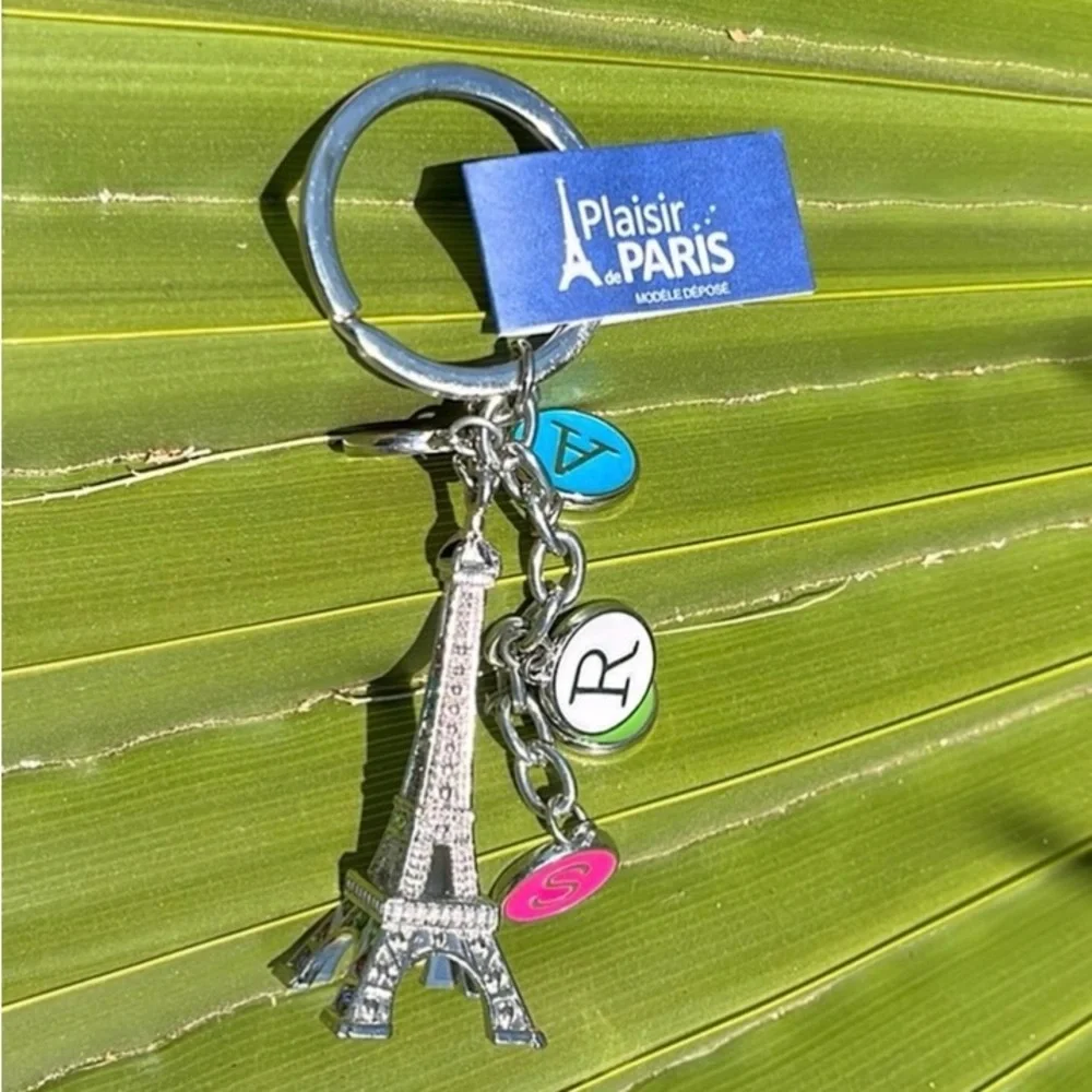 Silver Eiffel Tower Keychain or Fashion Purse charm with Colorful Charms NWT